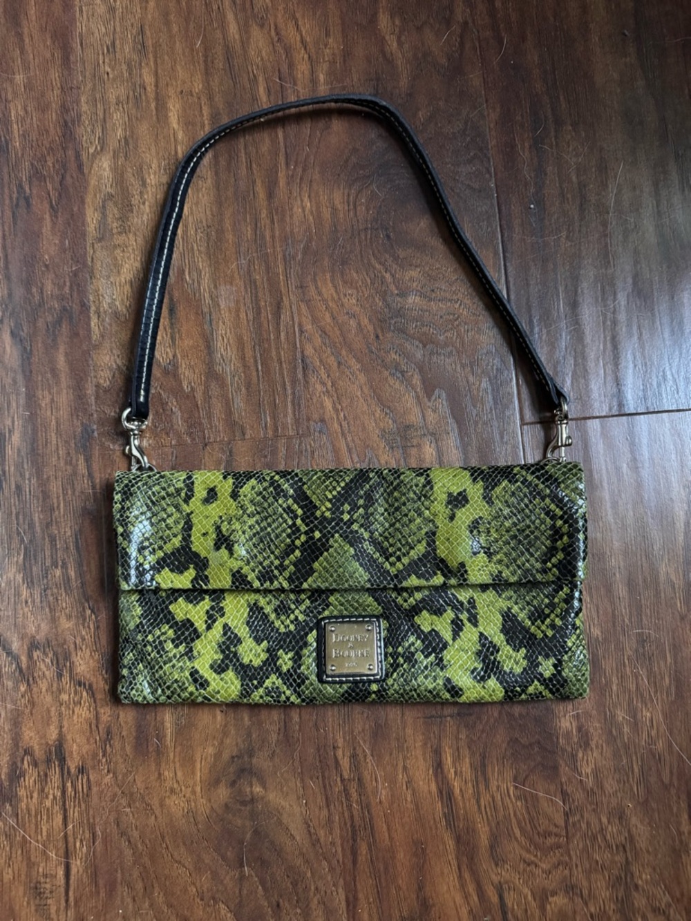 Dooney & Bourke Green Snake-Print Leather Clutch
